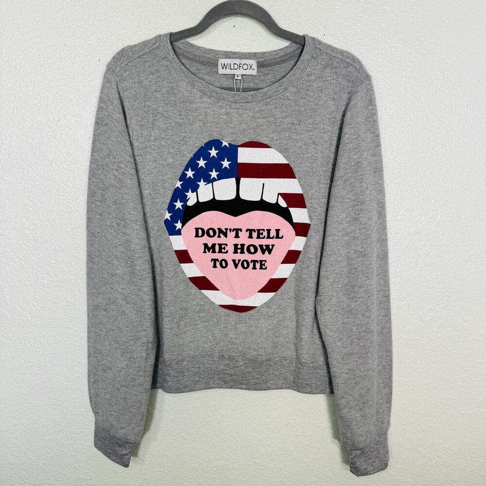 Wildfox Sweater Womens Large Dont Tell Me How To Vote Mouth Baggy Beach Jumper